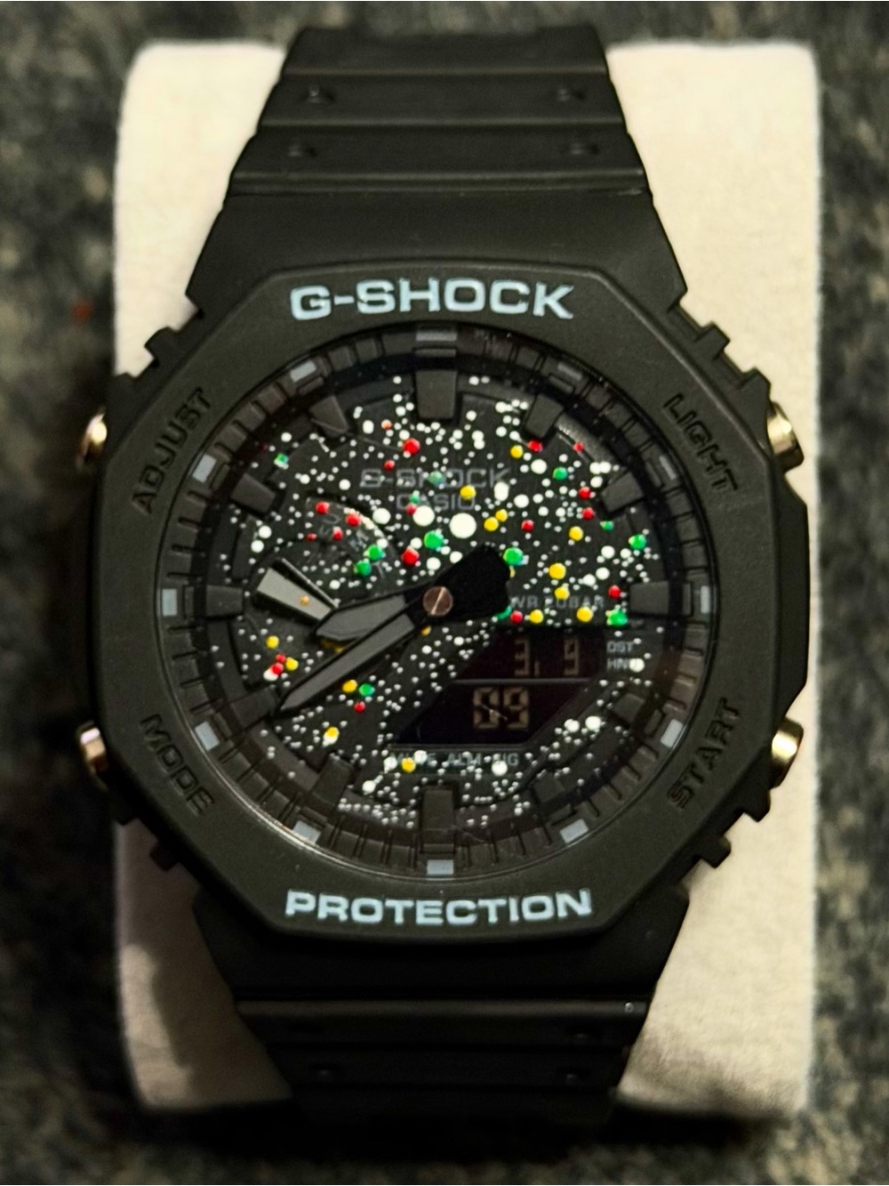 G-Shock Black Watch with Multicolor Speckled Dial
